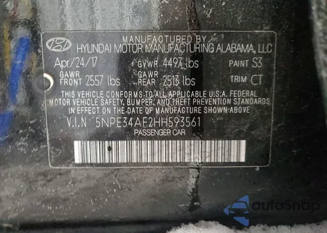 2017 Hyundai Sonata Sport из США, поврежденный, VIN 5NPE34AF2HH593561